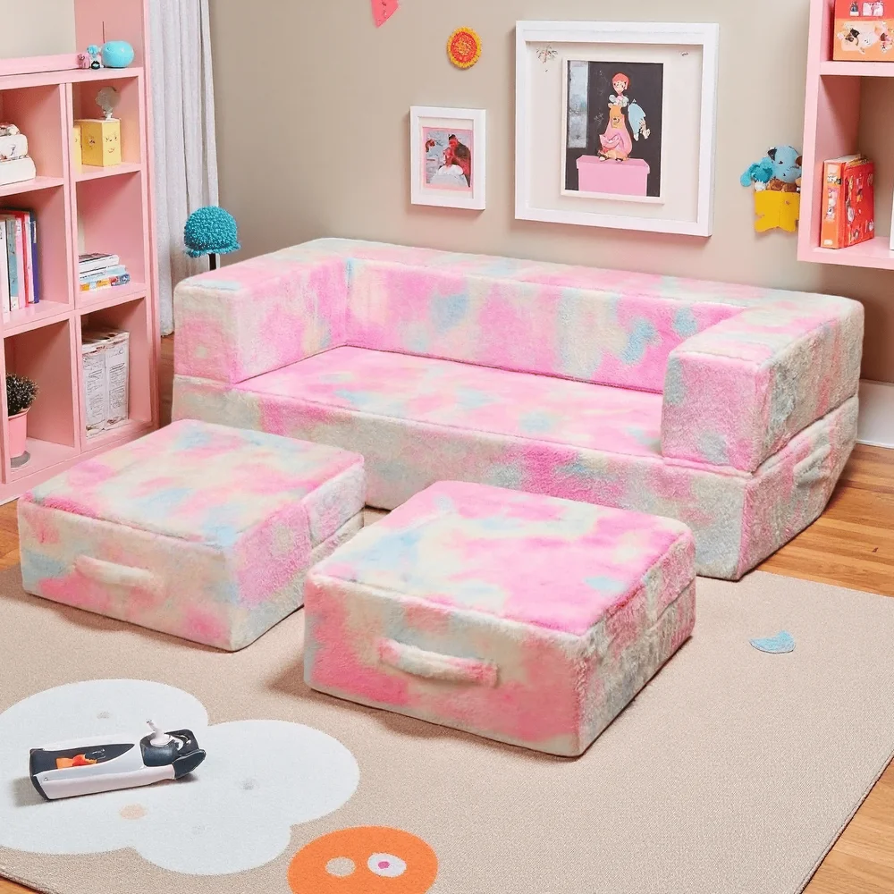 Wider Seating Couch, 3In1 Convertible Play Couch, Convertible Folding Sofa, Modular Play Couch HighDensity Foam For Playroom