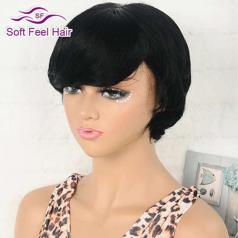 Chic Pixie Cut Human Hair Wigs With Bangs Full Machine Made Layered Straight Curly Human Hair Wigs For Women