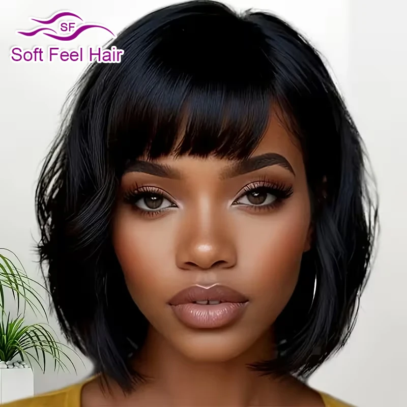 Chic Pixie Cut Human Hair Wigs With Bangs Full Machine Made Layered Straight Curly Human Hair Wigs For Women