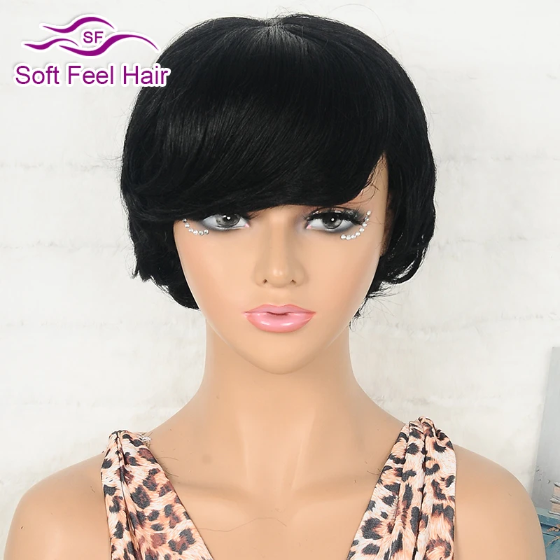 Chic Pixie Cut Human Hair Wigs With Bangs Full Machine Made Layered Straight Curly Human Hair Wigs For Women