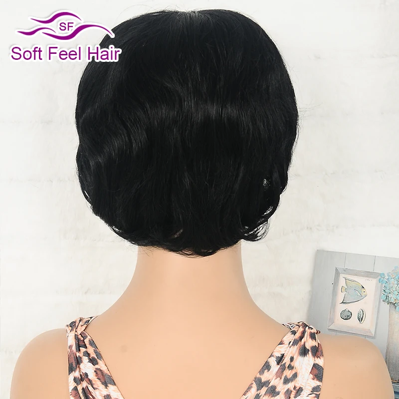 Chic Pixie Cut Human Hair Wigs With Bangs Full Machine Made Layered Straight Curly Human Hair Wigs For Women