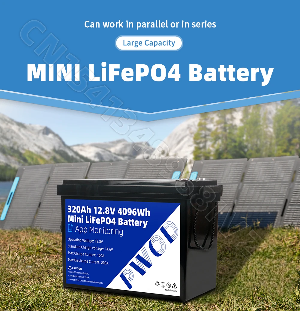 US Stock 12V 320Ah Grade A LiFePO4 Battery Pack APP Control 8000+ Deep Cycles Built-in 4S 200A Smart BMS 12.8V Rechargeable Lithium Iron Phosphate Battery for RV Solar Home Energy Storage Golf Cart Battery