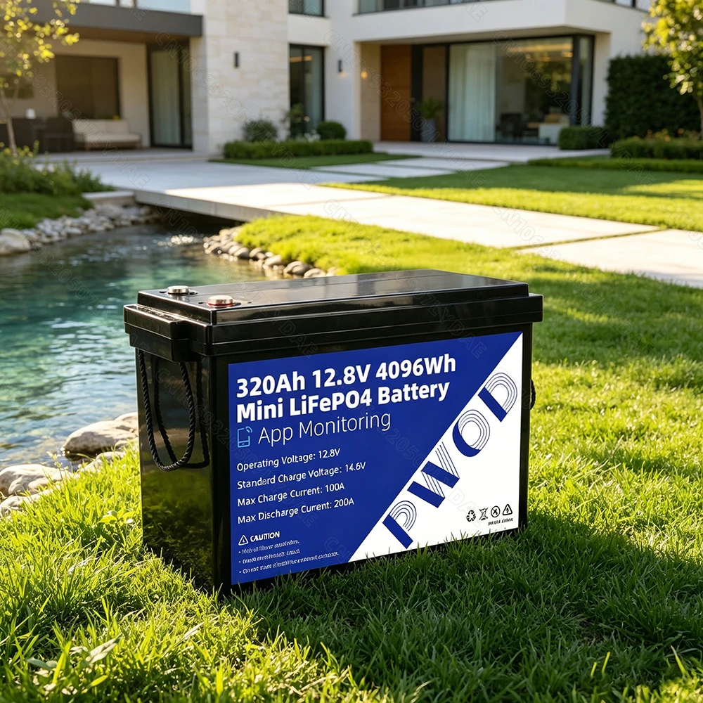 US Stock 12V 320Ah Grade A LiFePO4 Battery Pack APP Control 8000+ Deep Cycles Built-in 4S 200A Smart BMS 12.8V Rechargeable Lithium Iron Phosphate Battery for RV Solar Home Energy Storage Golf Cart Battery