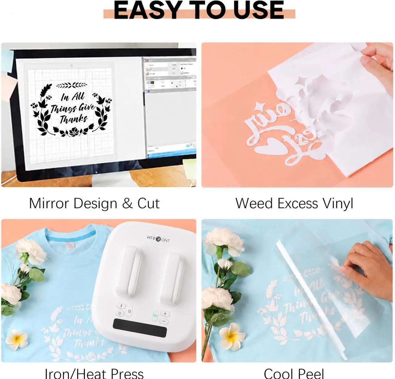 HTVRONT Heat Transfer Vinyl White Iron on Vinyl, 12 X 60FT White HTV Roll for T Shirts, Easy to Cut & Weed for Heat Transfer Design