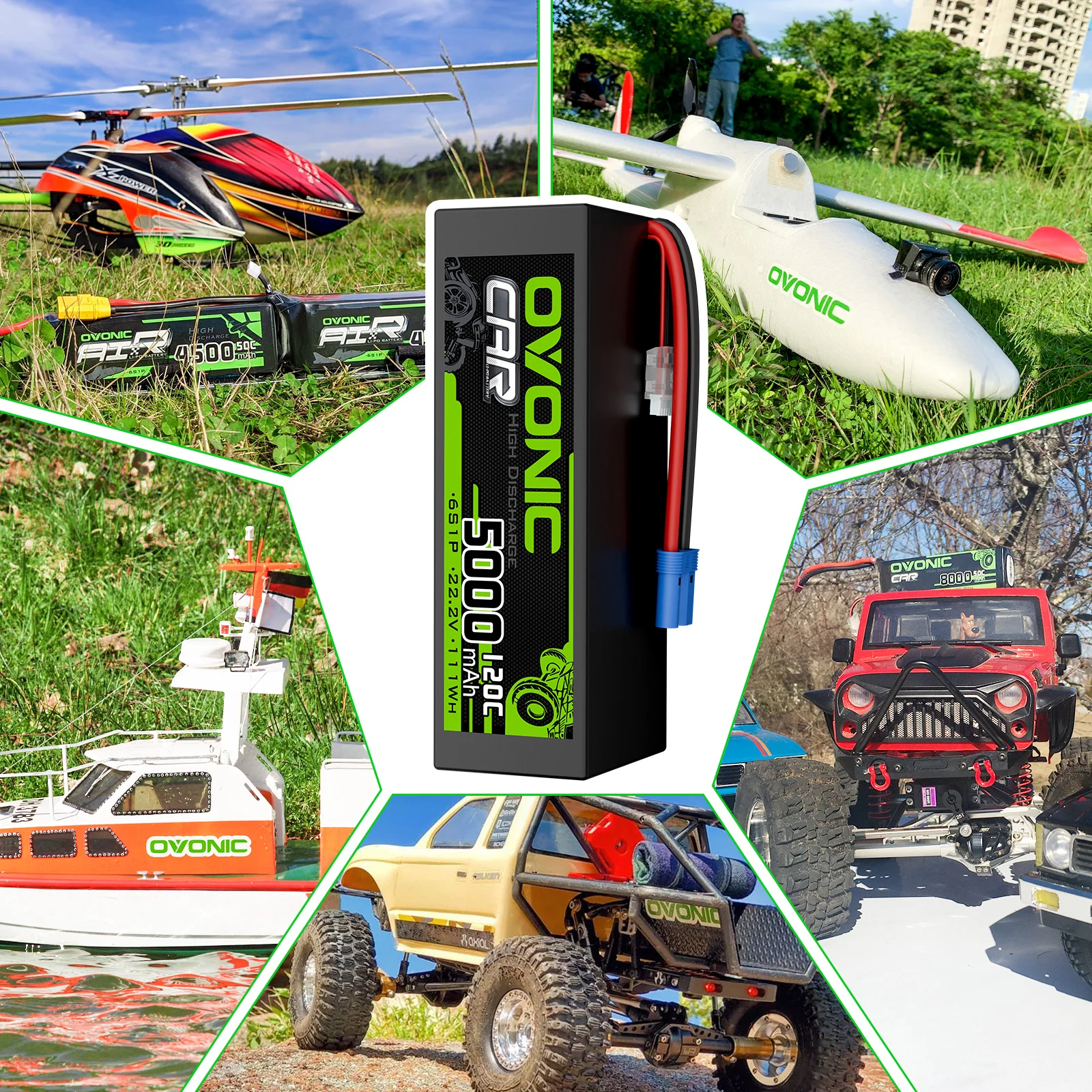 OVONIC 6S Hard Case LiPo Battery 22.2V 5000mAh 120C with EC5 Plug for RC Car RC Truck Airplane Helicopter Boat Car Racing RC Hobby (2 Packs)