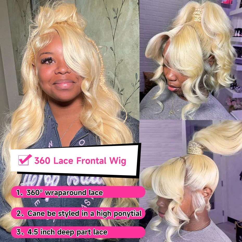 HD 360 Full Lace Wig Human Hair Pre Plucked 613 Honey Blonde Color Lace Front Wigs For Women Remy Vietnamese 13x4 13x6 Lace Frontal Body Wave Wigs 200% 220% Density