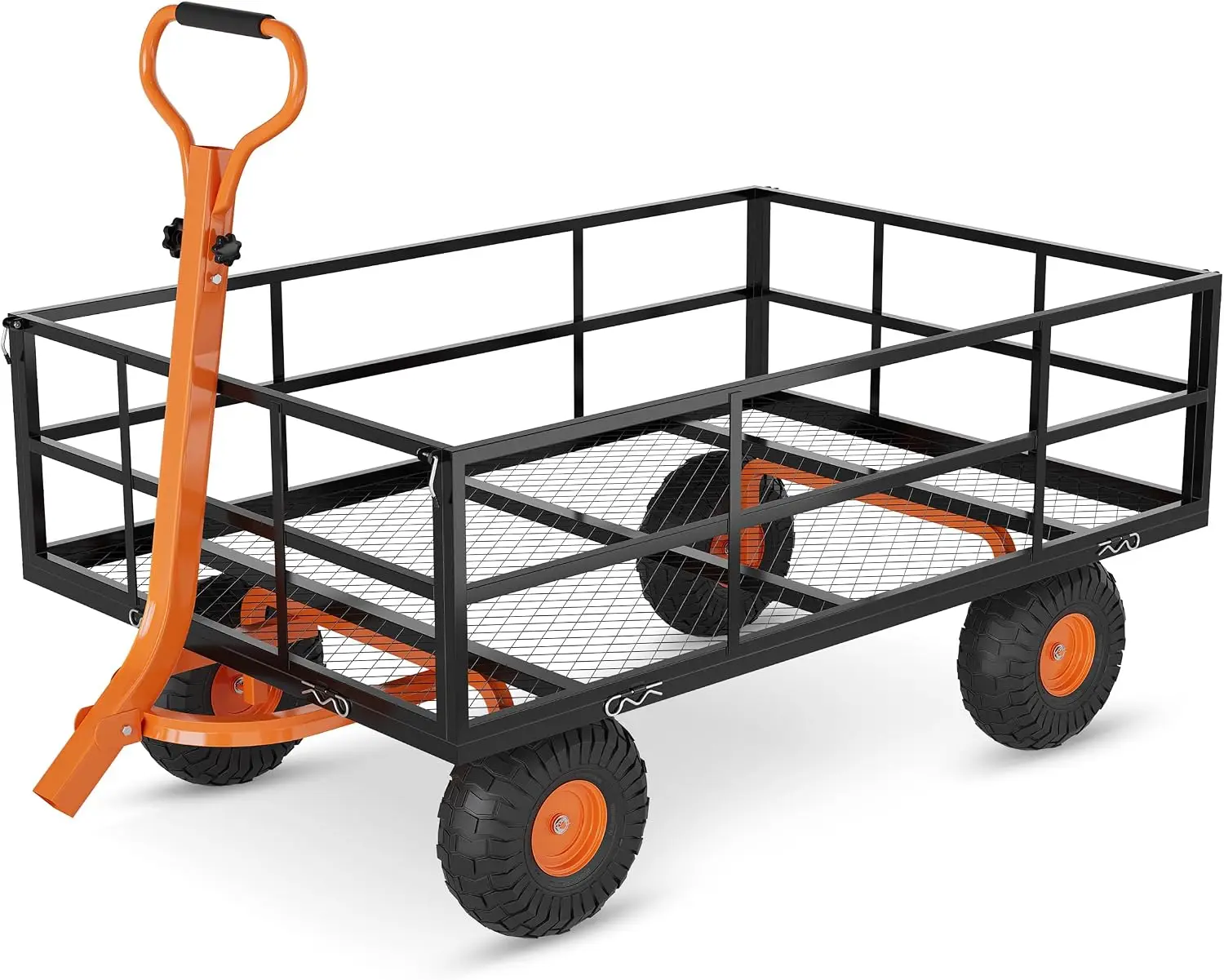 Garvee Steel Garden Cart, Heavy Duty 500 Lbs Capacity, With Removable Mesh Sides Utility Metal Wagon Perfect For Garden Farm Yard 180° Rotating Handle