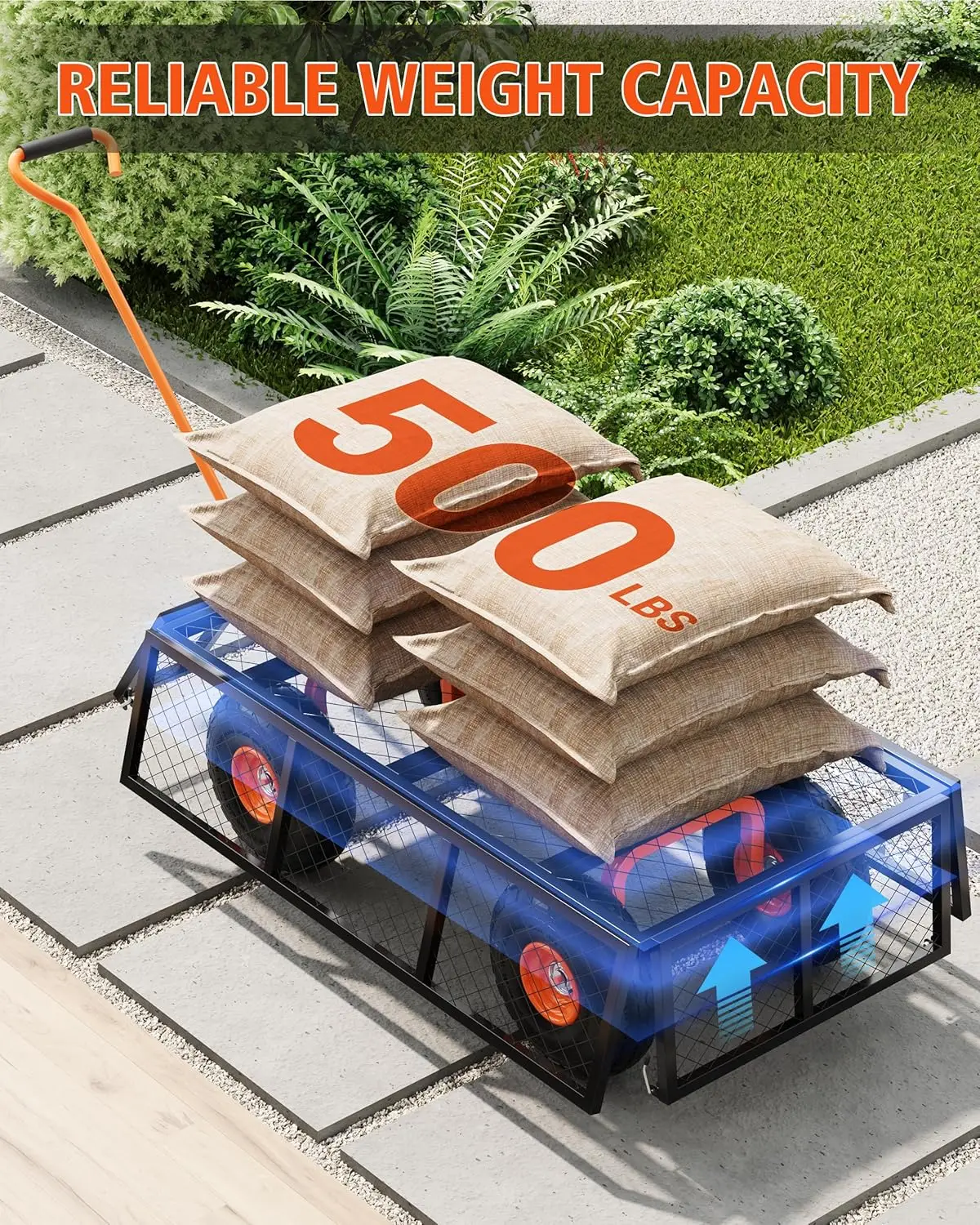 Garvee Steel Garden Cart, Heavy Duty 500 Lbs Capacity, With Removable Mesh Sides Utility Metal Wagon Perfect For Garden Farm Yard 180° Rotating Handle
