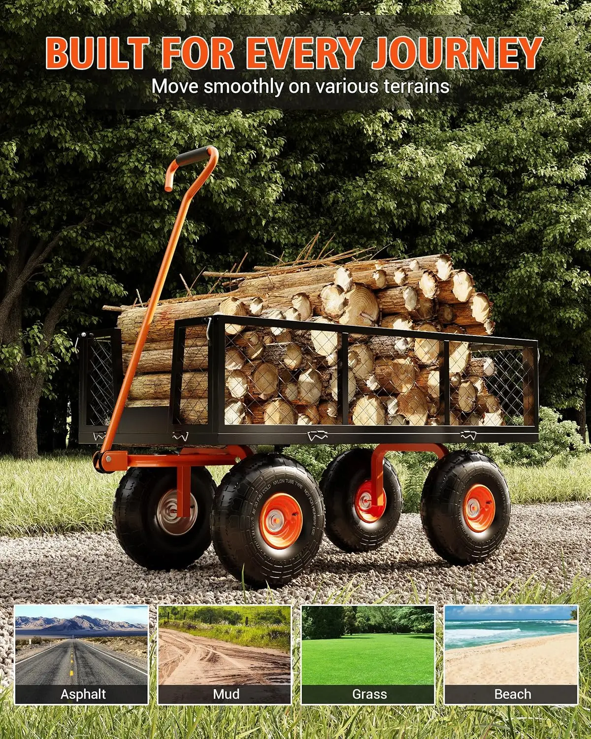 Garvee Steel Garden Cart, Heavy Duty 500 Lbs Capacity, With Removable Mesh Sides Utility Metal Wagon Perfect For Garden Farm Yard 180° Rotating Handle