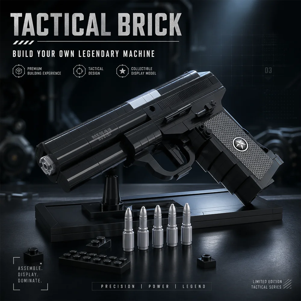 DIY Assembled Pistol Building Blocks 327 Pieces Simulation Handgun Model Simulated Bullet Accessories Non‑shooting Puzzle Toy Home Decor Surprise Holiday Gift For Boys Teens Halloween Birthday Christmas