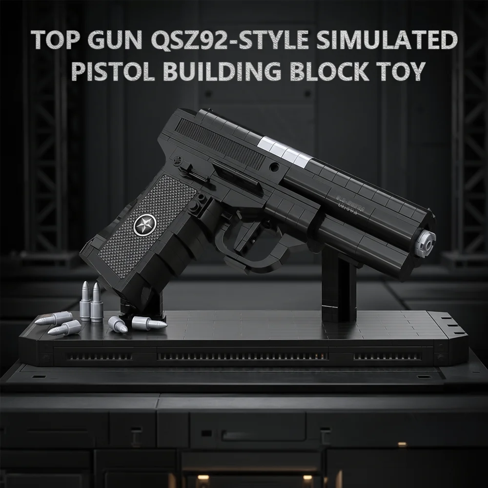 DIY Assembled Pistol Building Blocks 327 Pieces Simulation Handgun Model Simulated Bullet Accessories Non‑shooting Puzzle Toy Home Decor Surprise Holiday Gift For Boys Teens Halloween Birthday Christmas