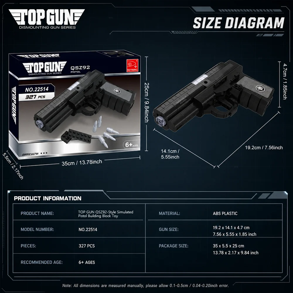 DIY Assembled Pistol Building Blocks 327 Pieces Simulation Handgun Model Simulated Bullet Accessories Non‑shooting Puzzle Toy Home Decor Surprise Holiday Gift For Boys Teens Halloween Birthday Christmas