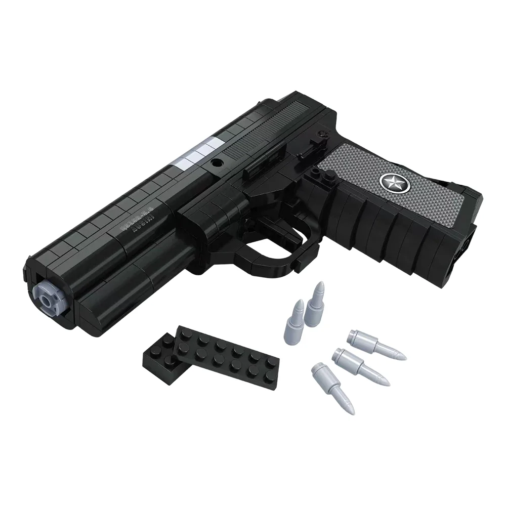DIY Assembled Pistol Building Blocks 327 Pieces Simulation Handgun Model Simulated Bullet Accessories Non‑shooting Puzzle Toy Home Decor Surprise Holiday Gift For Boys Teens Halloween Birthday Christmas