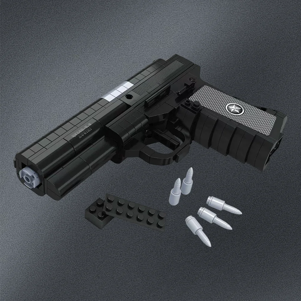 DIY Assembled Pistol Building Blocks 327 Pieces Simulation Handgun Model Simulated Bullet Accessories Non‑shooting Puzzle Toy Home Decor Surprise Holiday Gift For Boys Teens Halloween Birthday Christmas