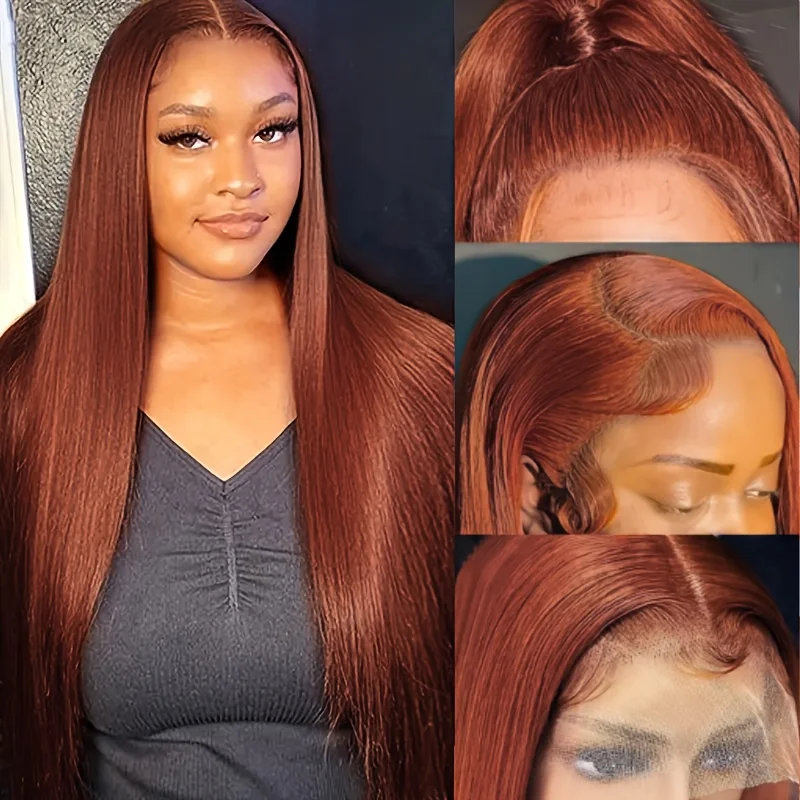 TIMOPOL 13x4 HD Transparent Lace Frontal Human Hair Wig, Vibrant 350 Ginger‑Orange Straight Texture, Pre‑Plucked Hairline with Baby Hair for Women