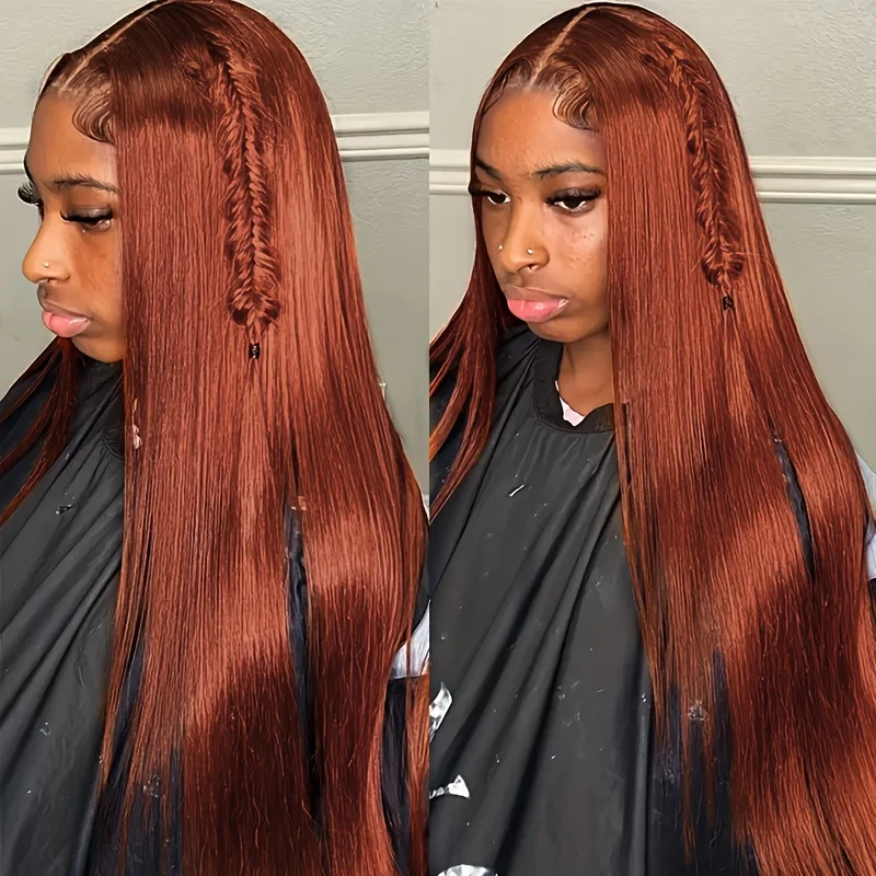 TIMOPOL 13x4 HD Transparent Lace Frontal Human Hair Wig, Vibrant 350 Ginger‑Orange Straight Texture, Pre‑Plucked Hairline with Baby Hair for Women