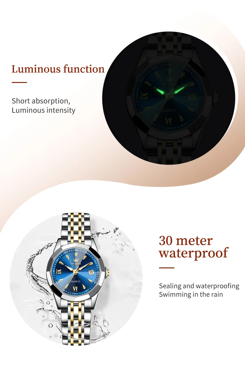 OLEVS 9998 Women Watch Luxury Original Quartz Fashion Brand Diamond Waterproof Luminous Wristwatch Calendar Window Elegance Design For Women