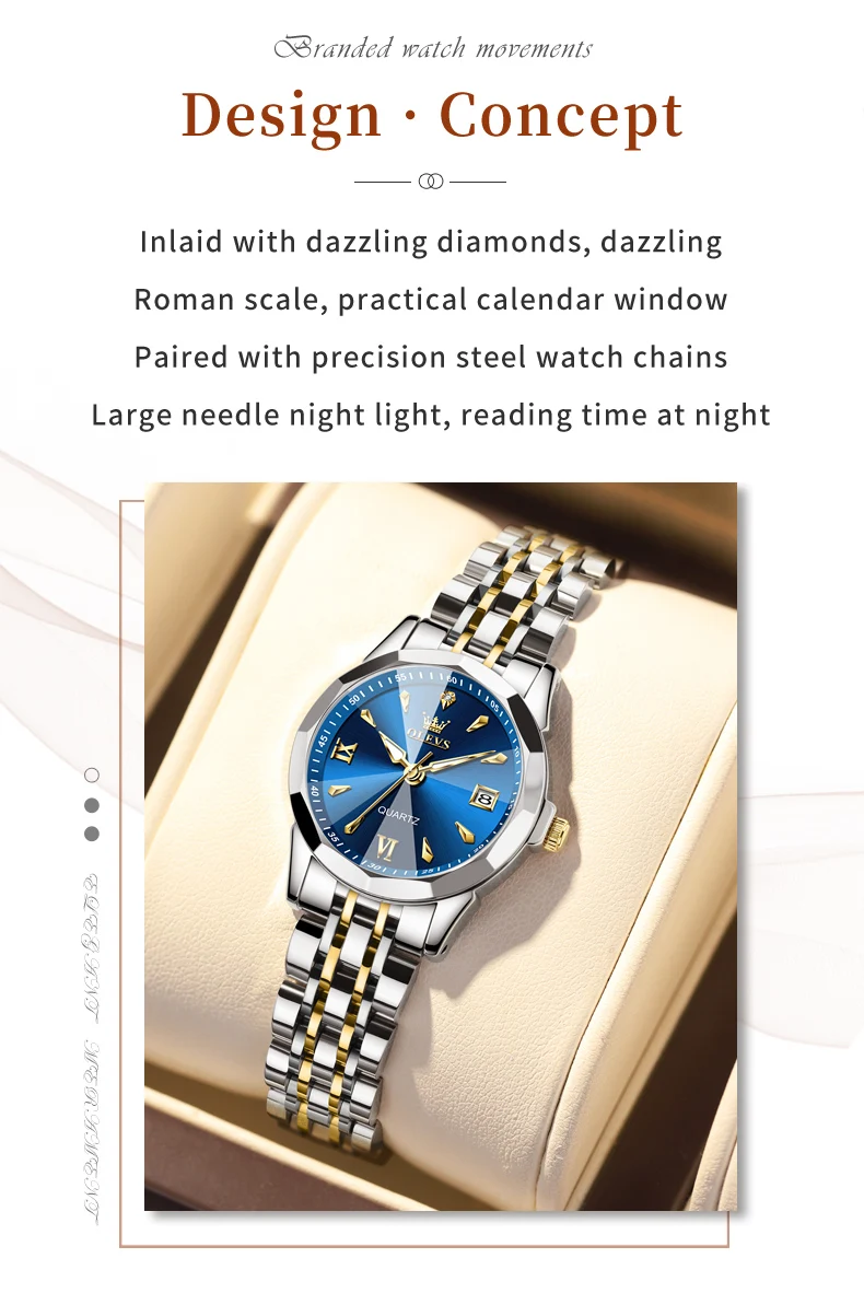 OLEVS 9998 Women Watch Luxury Original Quartz Fashion Brand Diamond Waterproof Luminous Wristwatch Calendar Window Elegance Design For Women
