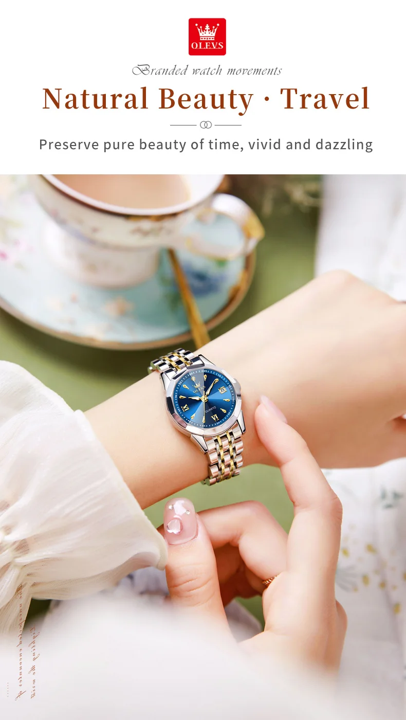 OLEVS 9998 Women Watch Luxury Original Quartz Fashion Brand Diamond Waterproof Luminous Wristwatch Calendar Window Elegance Design For Women
