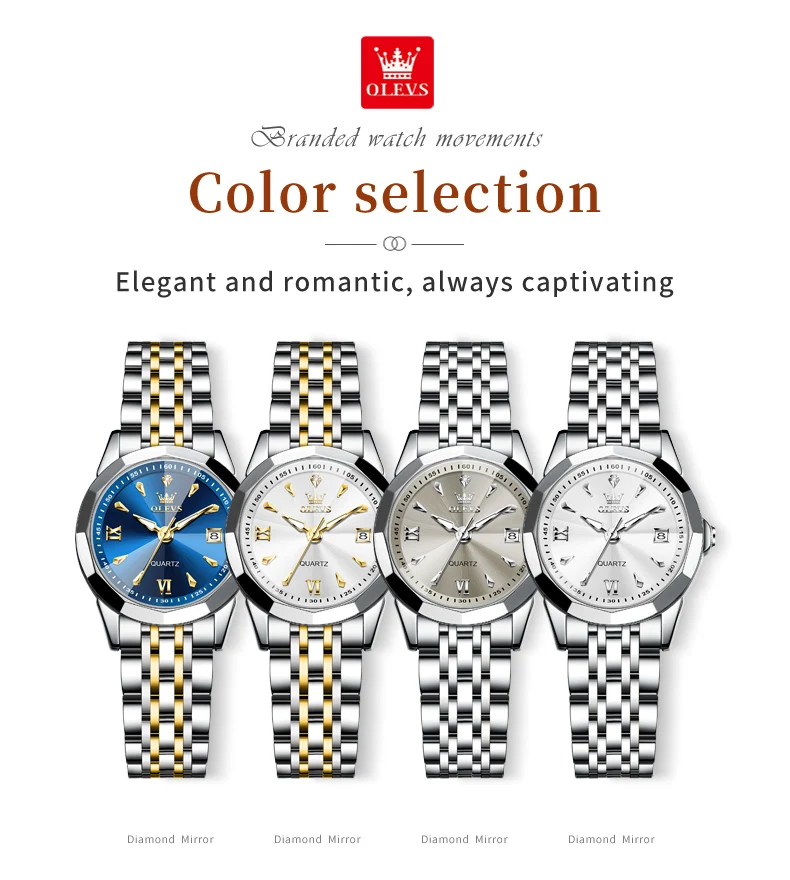 OLEVS 9998 Women Watch Luxury Original Quartz Fashion Brand Diamond Waterproof Luminous Wristwatch Calendar Window Elegance Design For Women