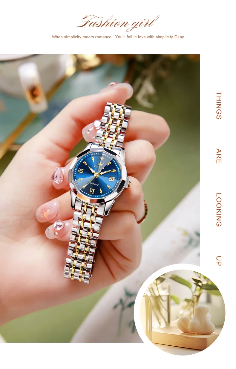OLEVS 9998 Women Watch Luxury Original Quartz Fashion Brand Diamond Waterproof Luminous Wristwatch Calendar Window Elegance Design For Women