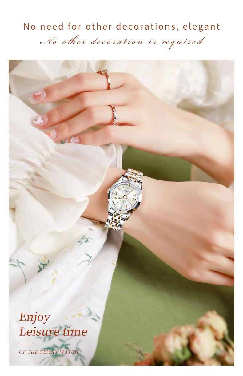OLEVS 9998 Women Watch Luxury Original Quartz Fashion Brand Diamond Waterproof Luminous Wristwatch Calendar Window Elegance Design For Women