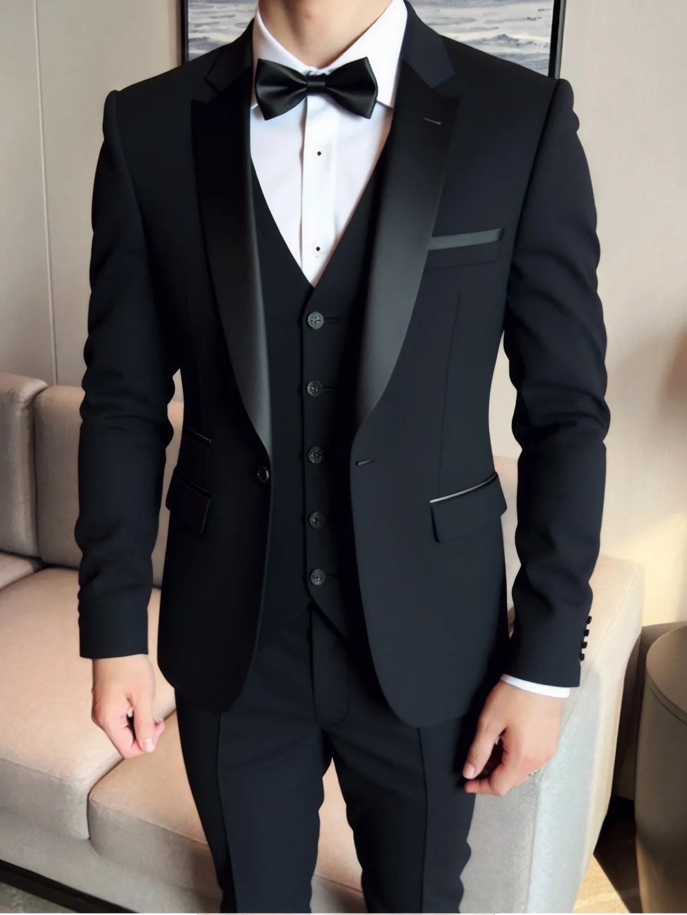 3 Pieces Set Formal Slim Fit Tuxedo Prom Suit Men Groom Wedding Blazers High Quality Groomsman Business Banquet Party Suit