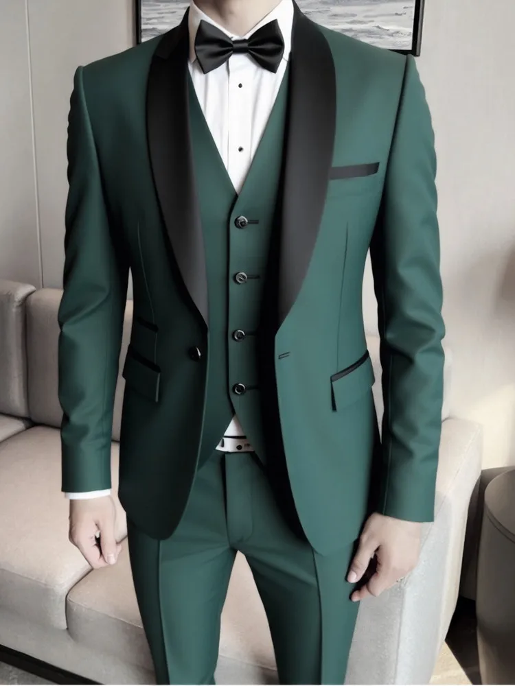 3 Pieces Set Formal Slim Fit Tuxedo Prom Suit Men Groom Wedding Blazers High Quality Groomsman Business Banquet Party Suit