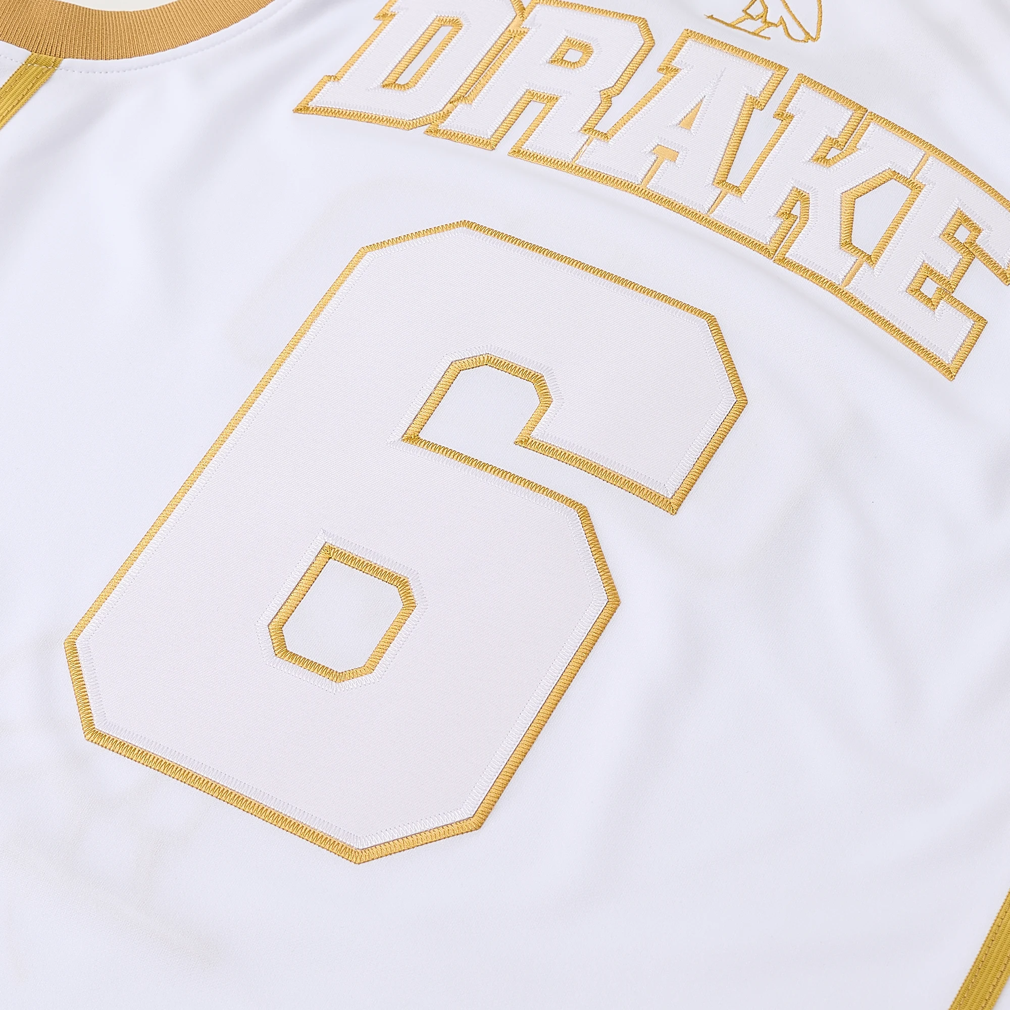 Men’s #6 OVO Owl White Gold Basketball Jersey,Letter Embroidery Sports Tank Top Hip Hop Vintage Basketball Uniform Streetwear