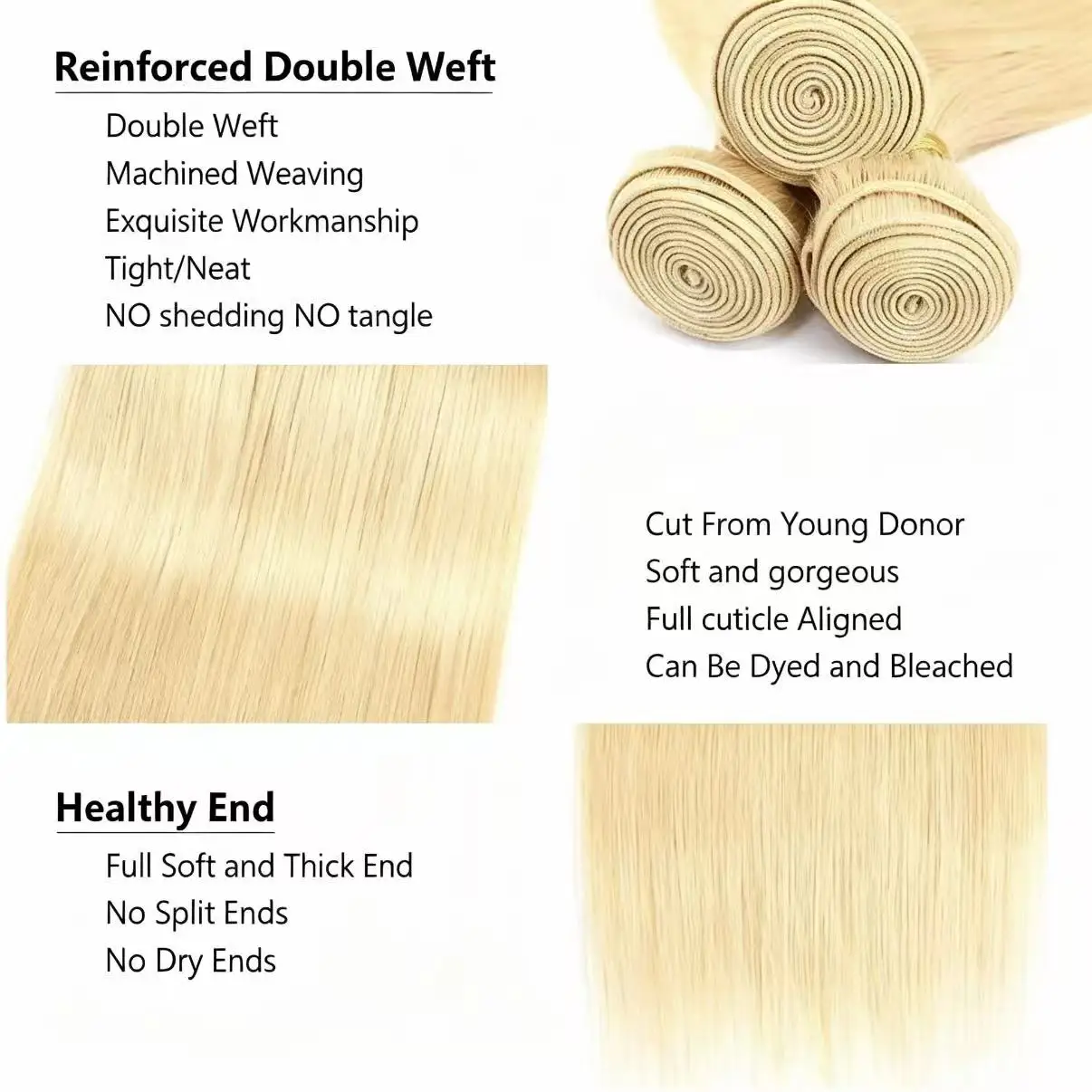 613 Bundles Human Hair Straight 1 3 4 Bundles Deal Smooth Brazilian Human Hair Bundle 30 32 34 36 38 Inch Long Honey Blonde Colored 100% Human Hair Extensions For Women