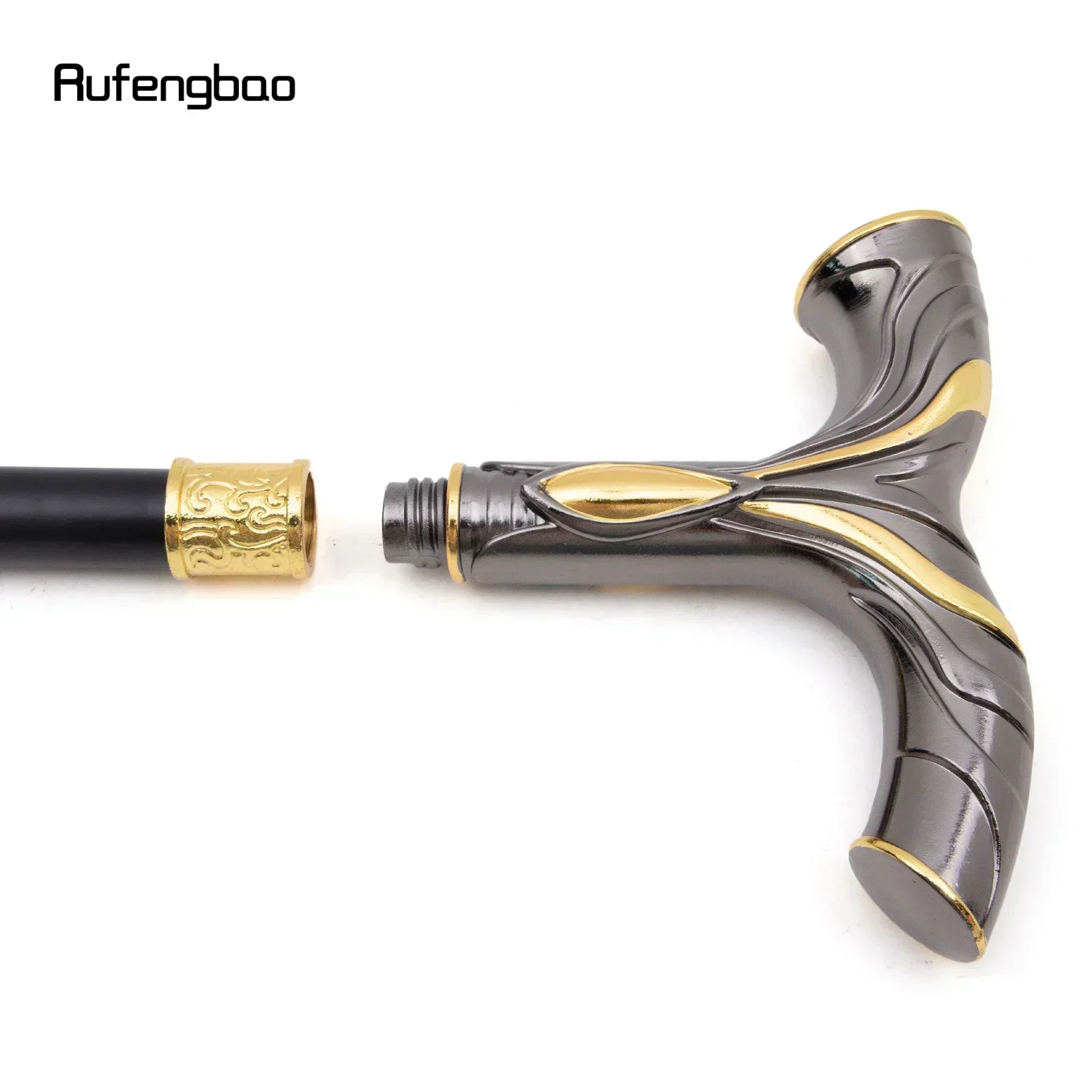 Golden Black Flowing Lines Luxury Fashion Cosplay Walking Stick Party Decorative Cane Elegant Crosier Knob Walking Stick 92cm