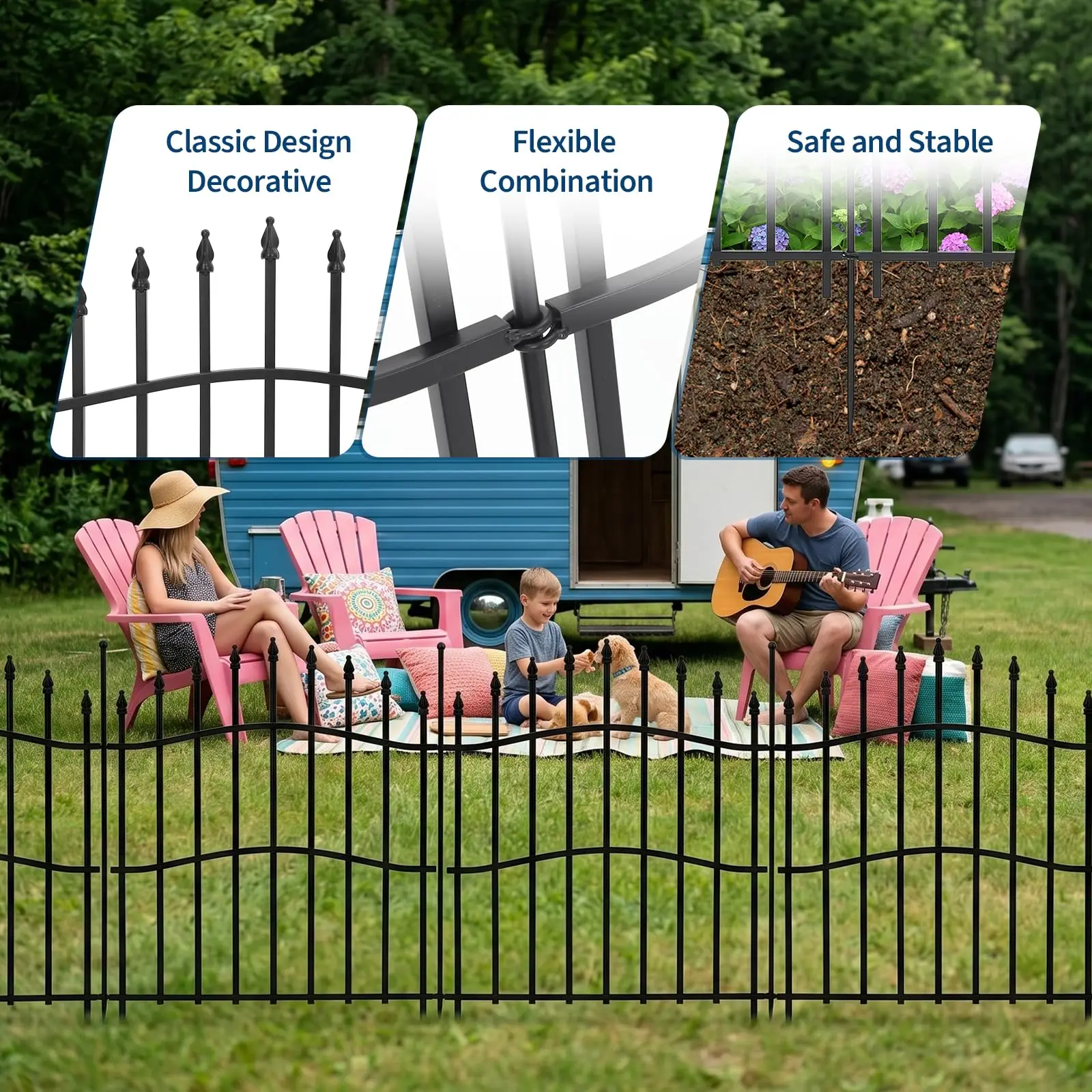32 Inch No Dig Garden Fence 10 Pack, 22FT Metal Animal Barrier Panels With Gate, Decorative Yard Border For Patio Flower Beds