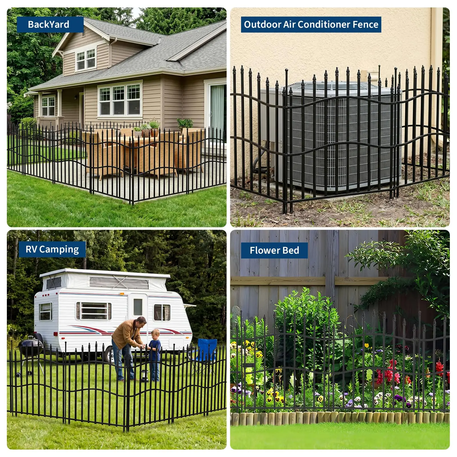 32 Inch No Dig Garden Fence 10 Pack, 22FT Metal Animal Barrier Panels With Gate, Decorative Yard Border For Patio Flower Beds