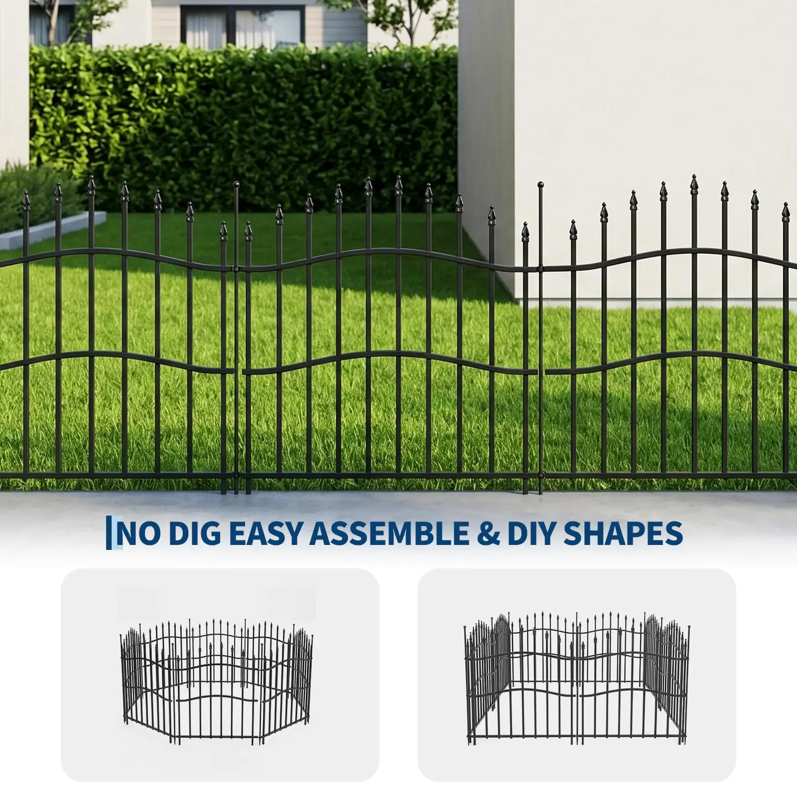 32 Inch No Dig Garden Fence 10 Pack, 22FT Metal Animal Barrier Panels With Gate, Decorative Yard Border For Patio Flower Beds