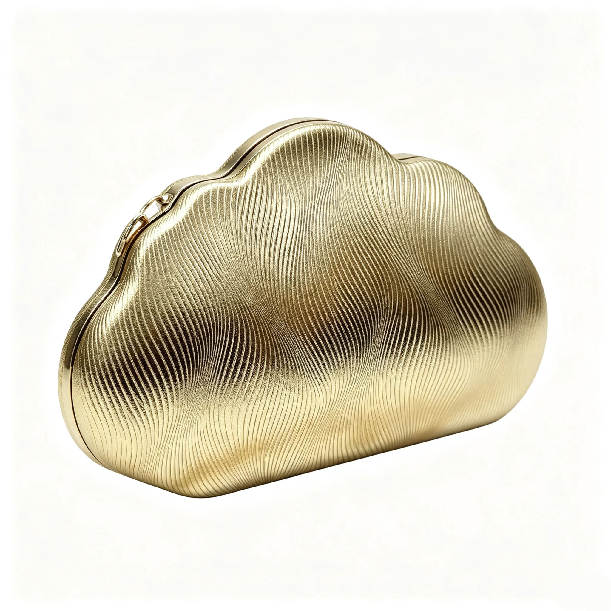 Women Cloud Shape Gold Evening Clutch Bag Metallic Wavy Texture Hardcase Handbag Detachable Chain Crossbody Purse Wedding Party Prom Formal Dinner Shoulder Bag
