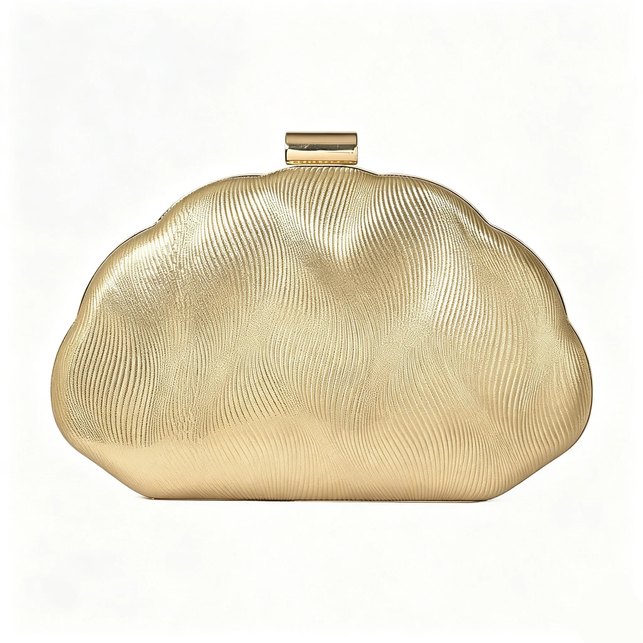 Women Cloud Shape Gold Evening Clutch Bag Metallic Wavy Texture Hardcase Handbag Detachable Chain Crossbody Purse Wedding Party Prom Formal Dinner Shoulder Bag