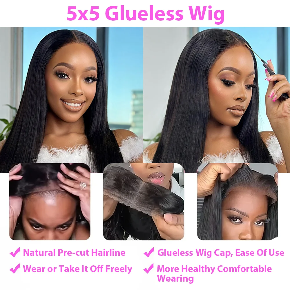 40 42 Inch Bone Straight Human Hair Wigs 13x6 HD Transparent Lace Frontal Human Hair 13x4 Pre Cut Lace Frontal Wig 250 Density 5x5 Ready to Go HD Lace Glueless Wigs Brazilian For Women