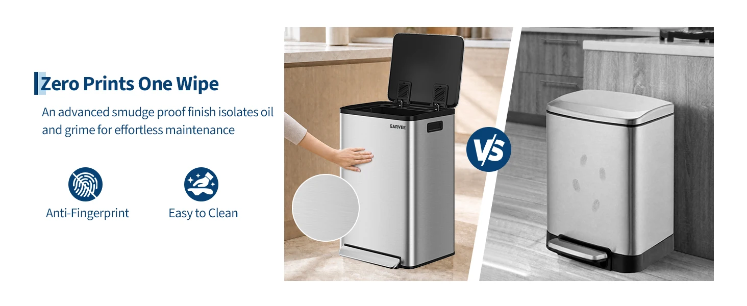 13 Gallon / 50L Stainless Steel Step Trash Can – Removable Inner Buckets, Soft Close Lid, Silver, Large Kitchen Garbage Bin
