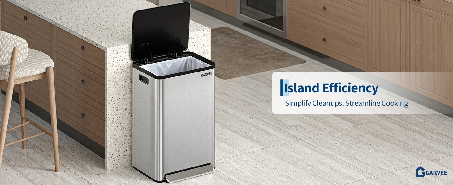 13 Gallon / 50L Stainless Steel Step Trash Can – Removable Inner Buckets, Soft Close Lid, Silver, Large Kitchen Garbage Bin