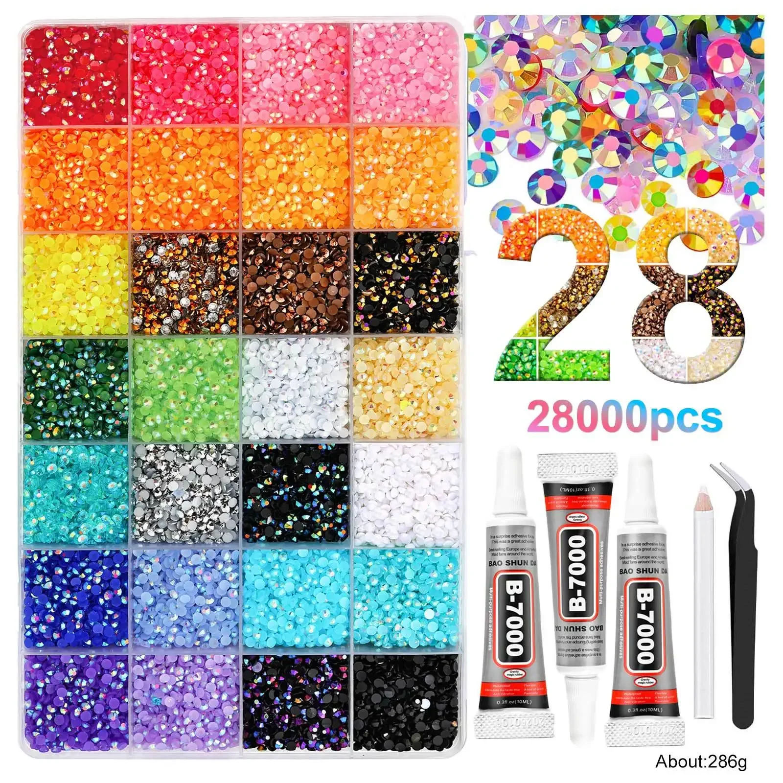 40 Colors Resin Rhinestone Bedazzling Kit 3mm Small, Jelly Rhinestone Kit for Bedazzling Flatback Gems, for Clothes Nail Book Di