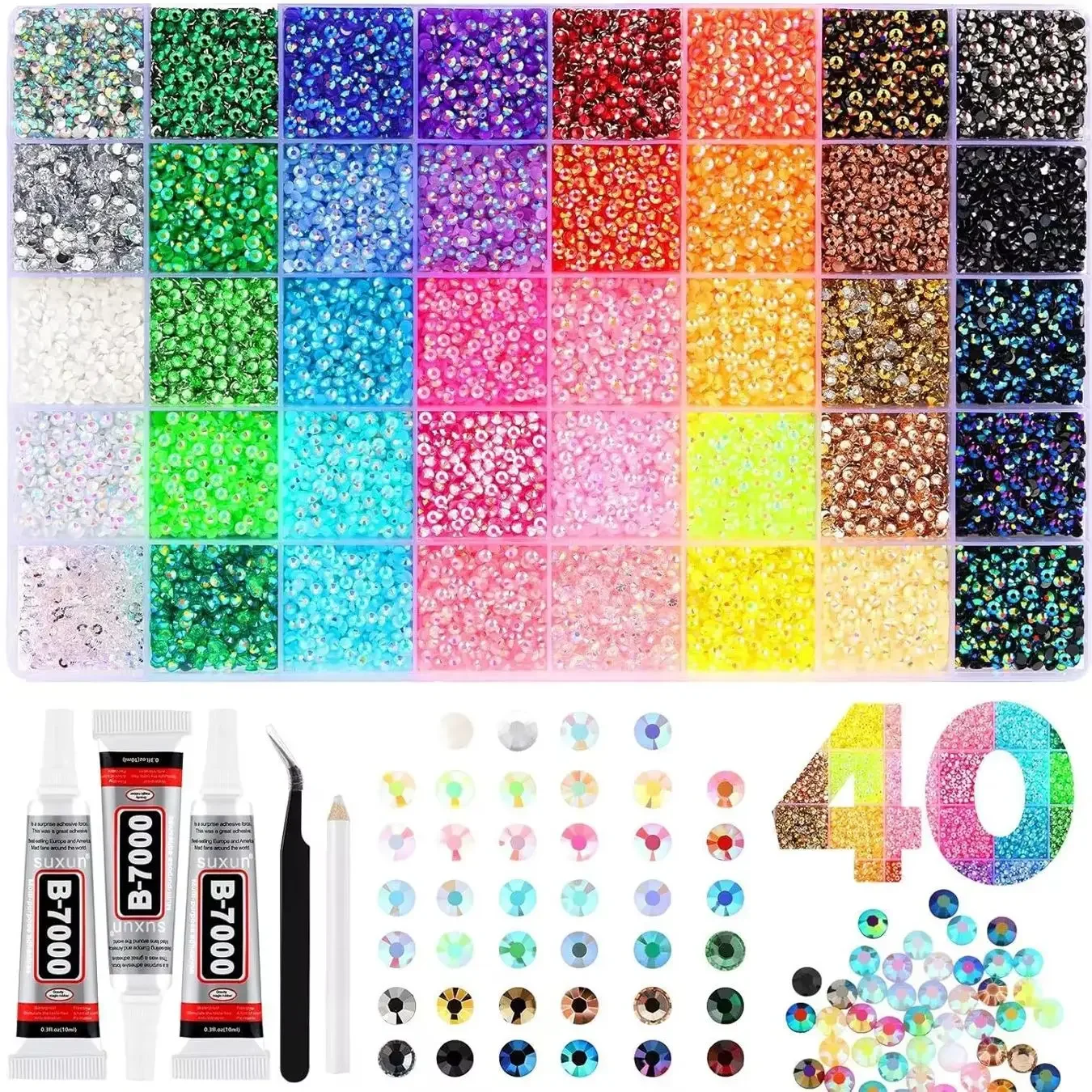 40 Colors Resin Rhinestone Bedazzling Kit 3mm Small, Jelly Rhinestone Kit for Bedazzling Flatback Gems, for Clothes Nail Book Di