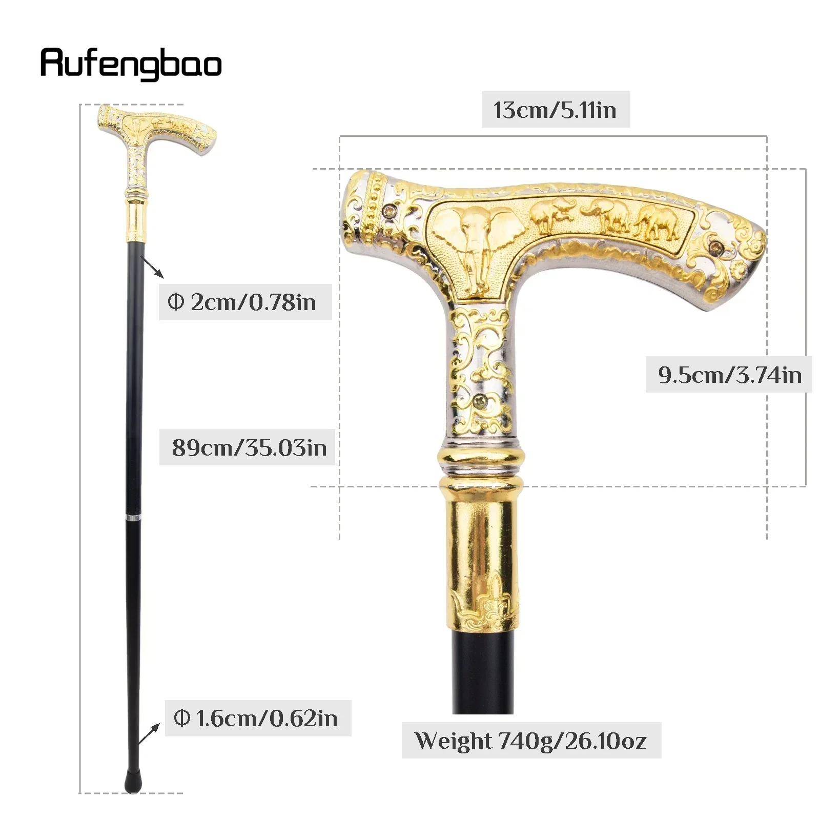 Golden White Elephant Luxury Pattern Walking Stick Party Fashion Elegant Walking Stick Decorative Cospaly Cane Knob Crosier 89cm