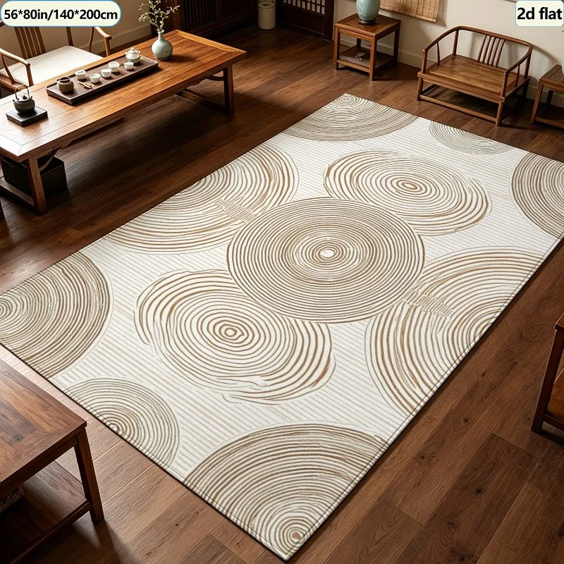 Boho Wood Ring Texture Carpet Flooring, Natural Wood Grain Pattern Area Rug Soft Floor Mat for Living Room Bedroom Home Ornament