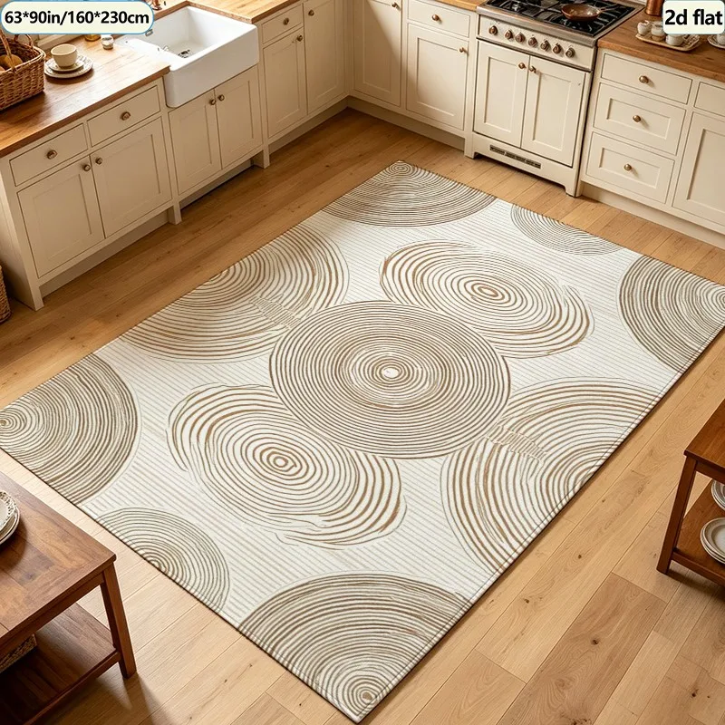 Boho Wood Ring Texture Carpet Flooring, Natural Wood Grain Pattern Area Rug Soft Floor Mat for Living Room Bedroom Home Ornament