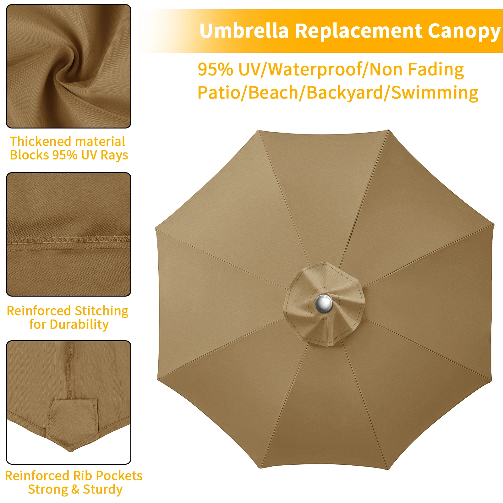 Parasol Replacement Cover 6 Ribs/8 Ribs Market Patio Umbrella Cloth Canopy Cover Waterproof Sunshade For Outdoor Garden