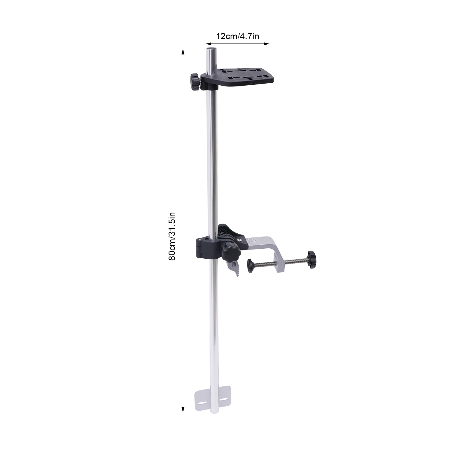 Universal Transducer Bracket Portable Fishfinder Mount, 360° Rotatable Fishing Boat Bracket with 3.15" Max Clamp Opening, Adjustable Height for Kayak Canoe Raft, Silver/Black