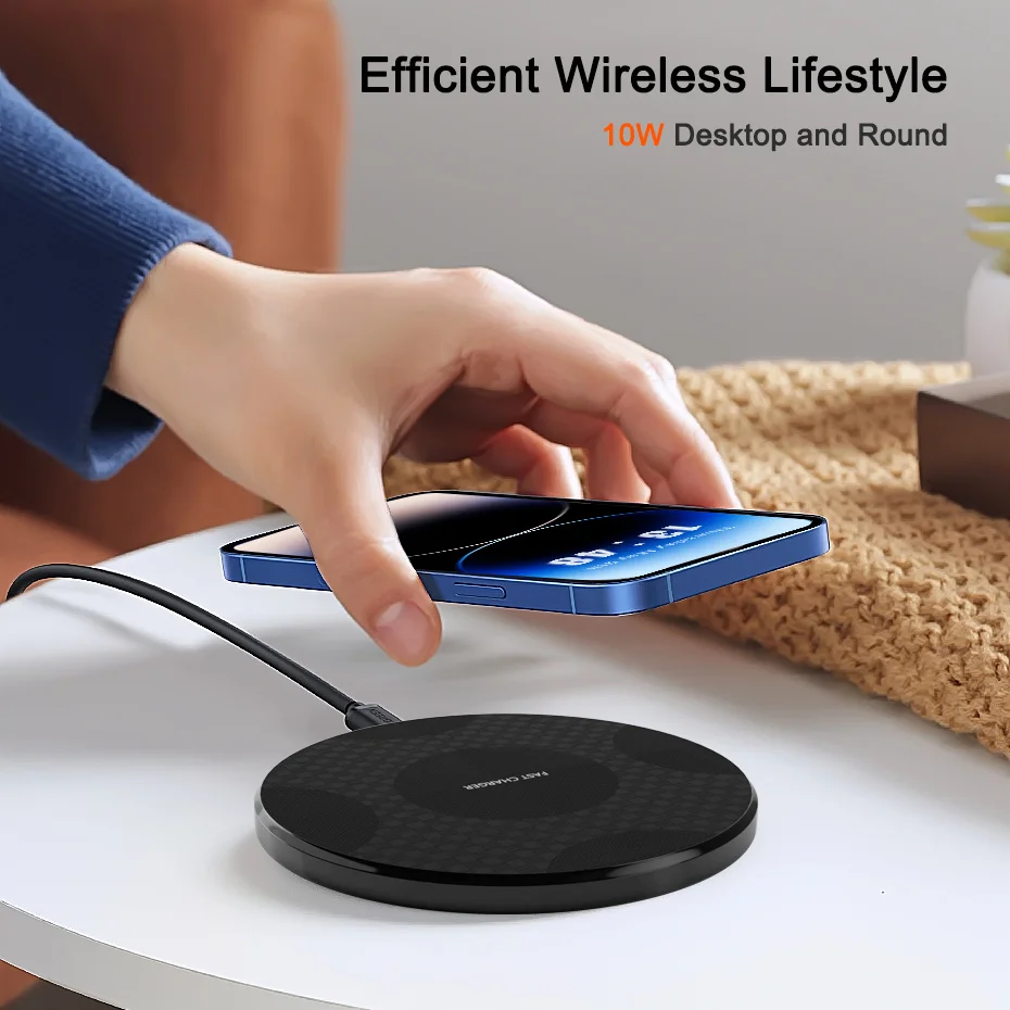 Round Fast‑Charging Wireless Charger, Compatible with iPhone 17, 16, 15, 14, 13, 12, Pro, Plus, Pro Max, Samsung Series, and Suitable for Various Charging Scenarios, Mobile Phone Accessory