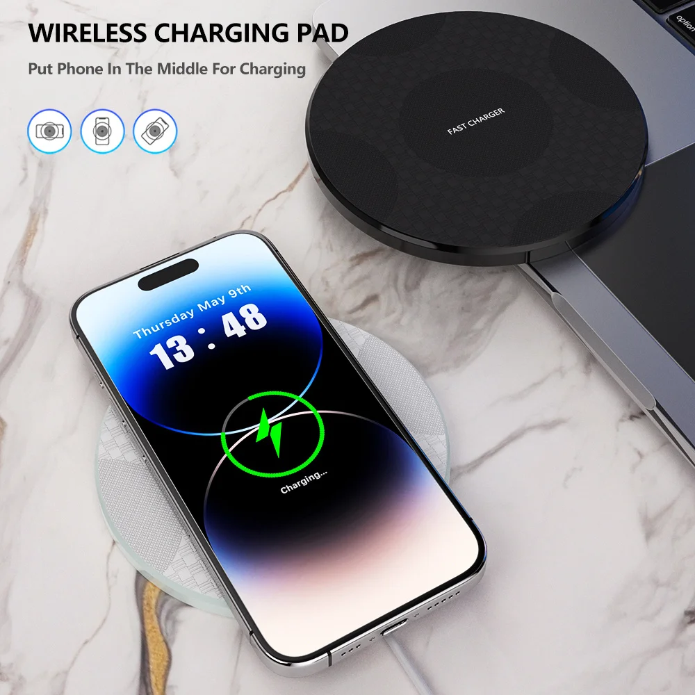 Round Fast‑Charging Wireless Charger, Compatible with iPhone 17, 16, 15, 14, 13, 12, Pro, Plus, Pro Max, Samsung Series, and Suitable for Various Charging Scenarios, Mobile Phone Accessory
