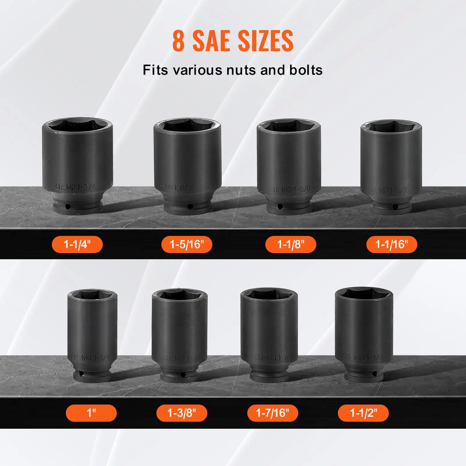 Axle Nut Impact Socket Set, 3/4" Drive Deep 6-Point 8-Piece SAE Spindle Nut Socket Set, CR-MO Heat Treated Large Socket Set with Storage Case, for Auto Repair, Removing or Installing Axle Nuts