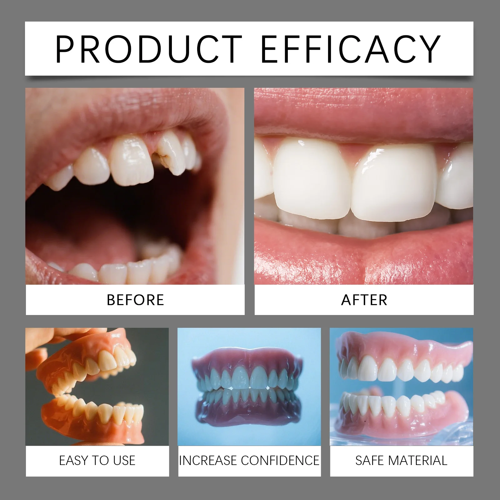 Orthodontic False Teeth Silicone Kit Soft Comfortable Fake Tooth Upper Lower Veneers Denture Set for Oral Hygiene Care